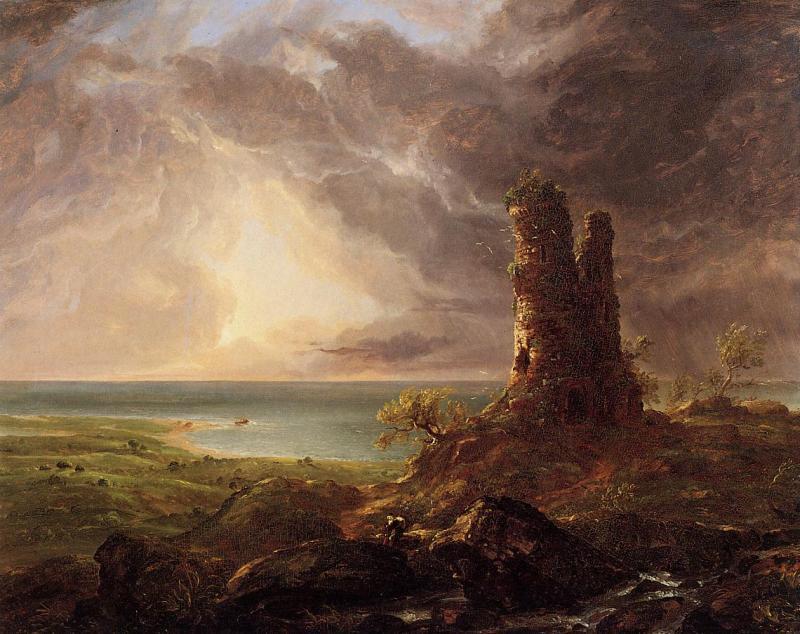 Thomas Cole Romantic Landscape with Ruined Tower oil painting image